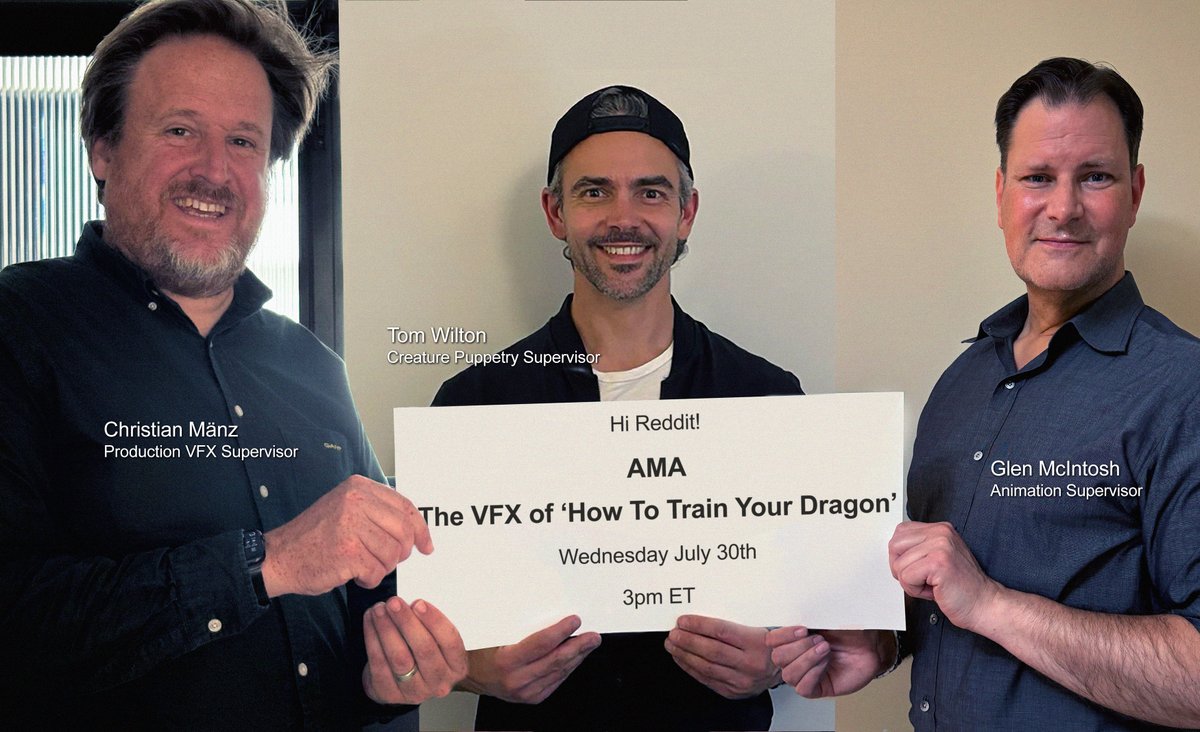 Journey to r/Movies on 30th July for an AMA with some of How To Train Your Dragon's VFX Vikings ⚔️

Christian Manz - Production VFX Supervisor
Tom Wilton - Creature Puppetry Supervisor
Glen McIntosh - Production Animation Supervisor

#HTTYD  #VFX #Animation