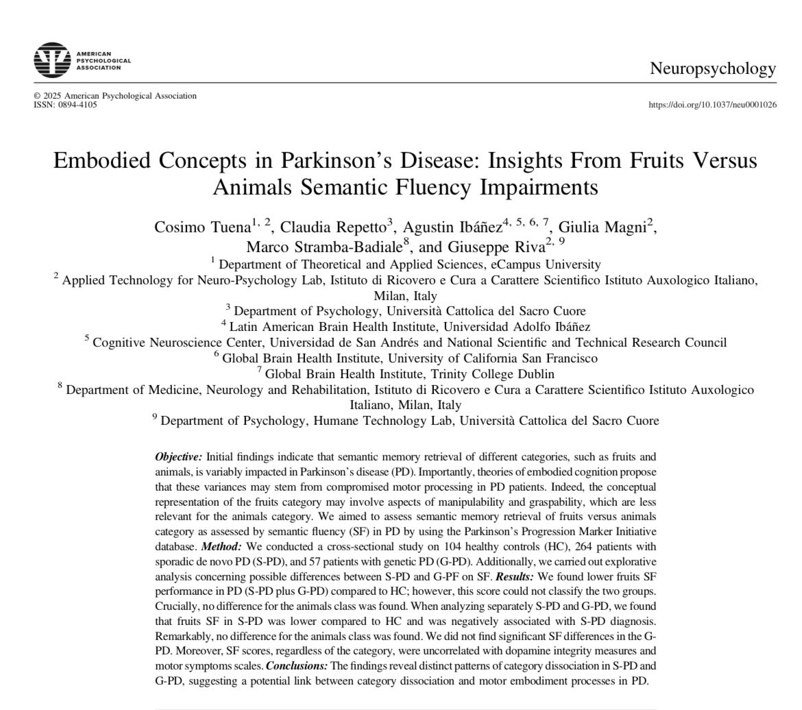 Want to know more about semantic memory, Parkinson’s disease and embodied cognition?

Check our work psycnet.apa.org/doiLanding?doi… 
<a href="/claudia_repetto/">Claudia Repetto</a> <a href="/AgustinMIbanez/">Agustin Ibañez</a>