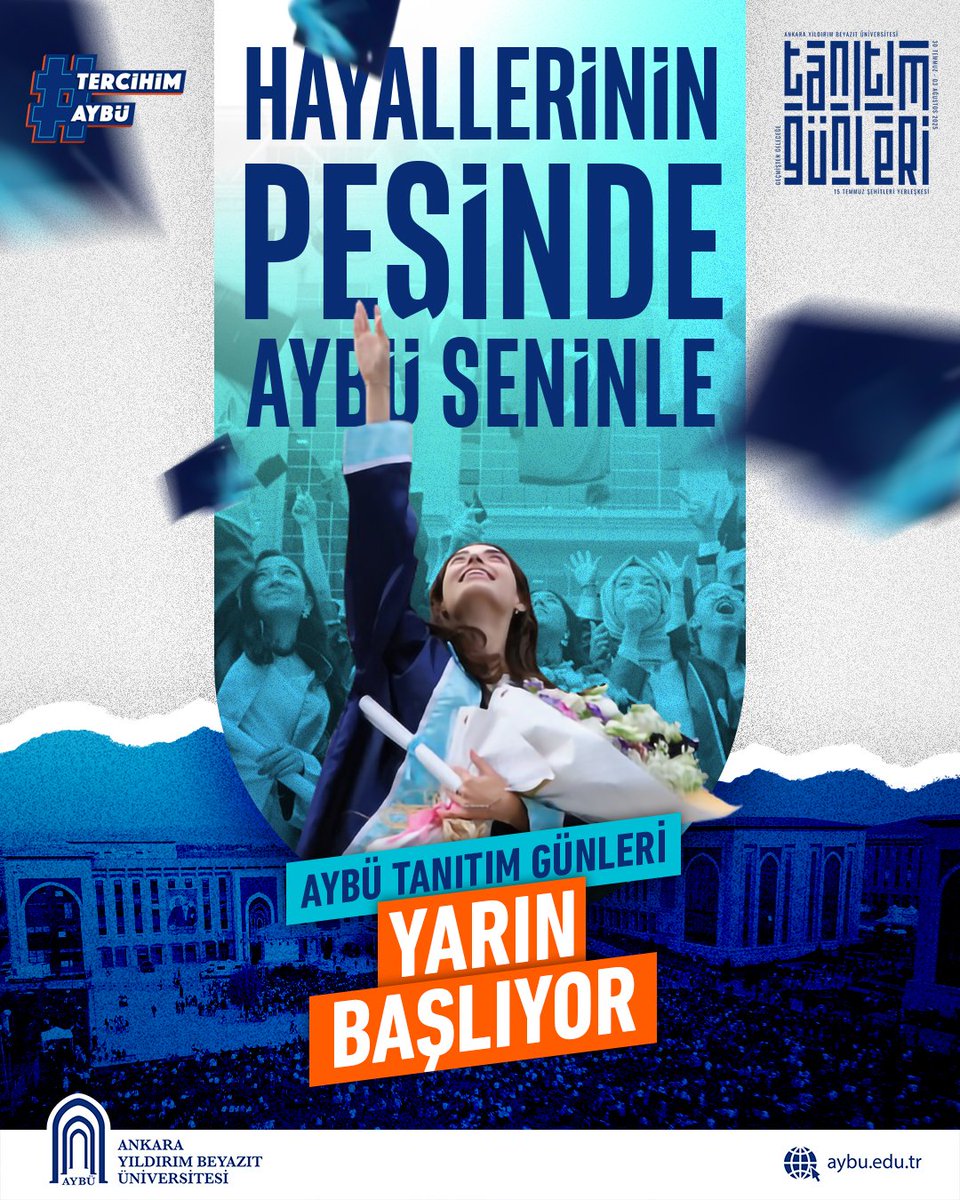 Ankara Yıldırım Beyazıt Üniversitesi (@ybuankara) on Twitter photo #AYBÜ Tanıtım ve Tercih Günleri başlıyor...
🗓️ 30 Temmuz - 03 Ağustos
🕙 10.00-18.00
Tüm aday öğrencilerimizi Etlik 15 Temmuz Şehitleri Yerleşkemize bekliyoruz.
#tercihimaybü
<a href="/acengizkoseoglu/">Ali Cengiz Köseoğlu</a> #AYBÜ Tanıtım ve Tercih Günleri başlıyor...
🗓️ 30 Temmuz - 03 Ağustos
🕙 10.00-18.00
Tüm aday öğrencilerimizi Etlik 15 Temmuz Şehitleri Yerleşkemize bekliyoruz.
#tercihimaybü
<a href="/acengizkoseoglu/">Ali Cengiz Köseoğlu</a>