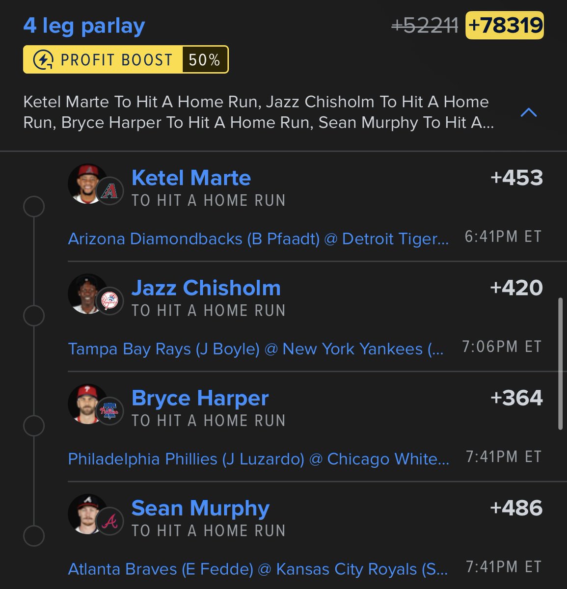 TUESDAY #MLB ⚾️ BOOSTED HOME RUN LOTTO 🔥

2/4 yesterday 👀

LIKE for $200 if we cash 💸💸💸

#GamblingX