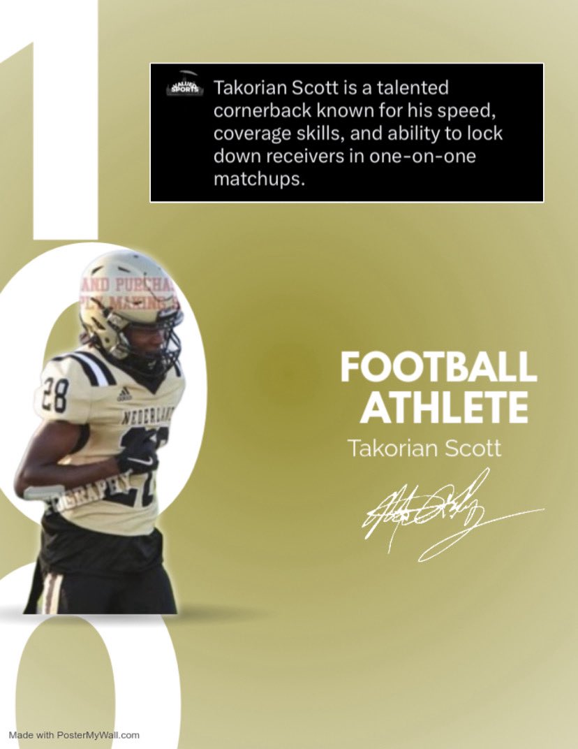 Takorian Scott is a talented cornerback known for his speed, coverage skills, and ability to lock down receivers in one-on-one matchups. <a href="/Tscottymane/">Takorian Scott</a>