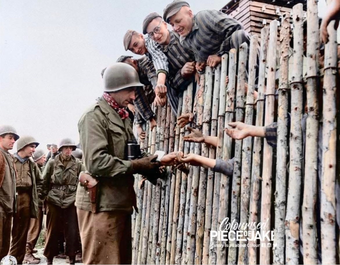 J&L Historical (@jason_r_burt) on Twitter photo Cpl. Larry Matinsk hands out his last pack of cigarettes to the outstretched hands of the prisoners within the wire stockade of the Allach concentration camp, a sub-camp of Dachau. 🪖
<a href="/PieceJake/">Colourised Piece of Jake</a> on the colorization 🎨 Cpl. Larry Matinsk hands out his last pack of cigarettes to the outstretched hands of the prisoners within the wire stockade of the Allach concentration camp, a sub-camp of Dachau. 🪖
<a href="/PieceJake/">Colourised Piece of Jake</a> on the colorization 🎨