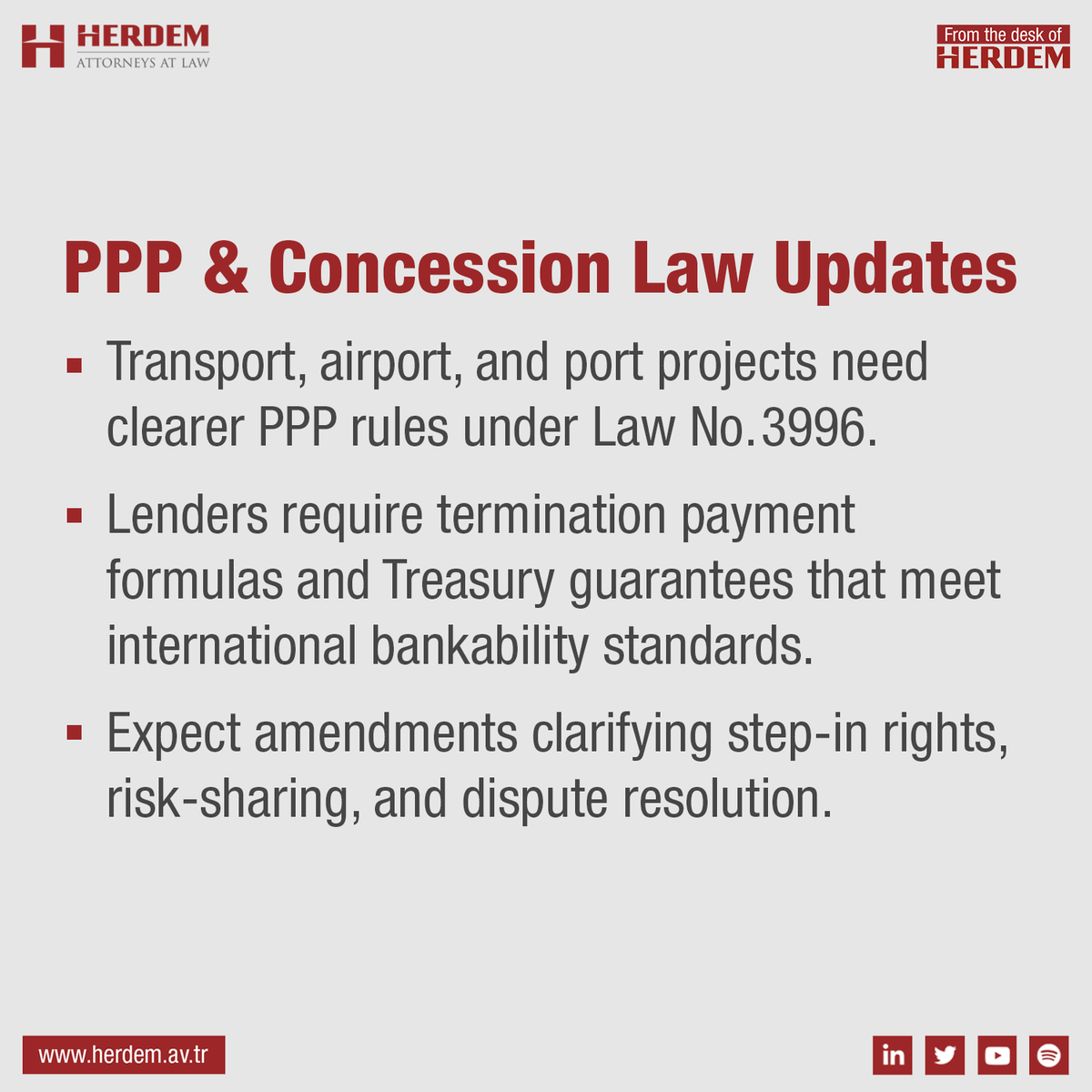 Herdemlaw's tweet image. 📊 Türkiye Project Finance 2025: 5 Legal Trends You Can’t Ignore

👉 Which of these legal changes will shape your projects the most in 2025?

#ProjectFinance #Türkiye #LegalTrends #PPP #FX #ESG #Fintech #Infrastructure #Bankability #herdem