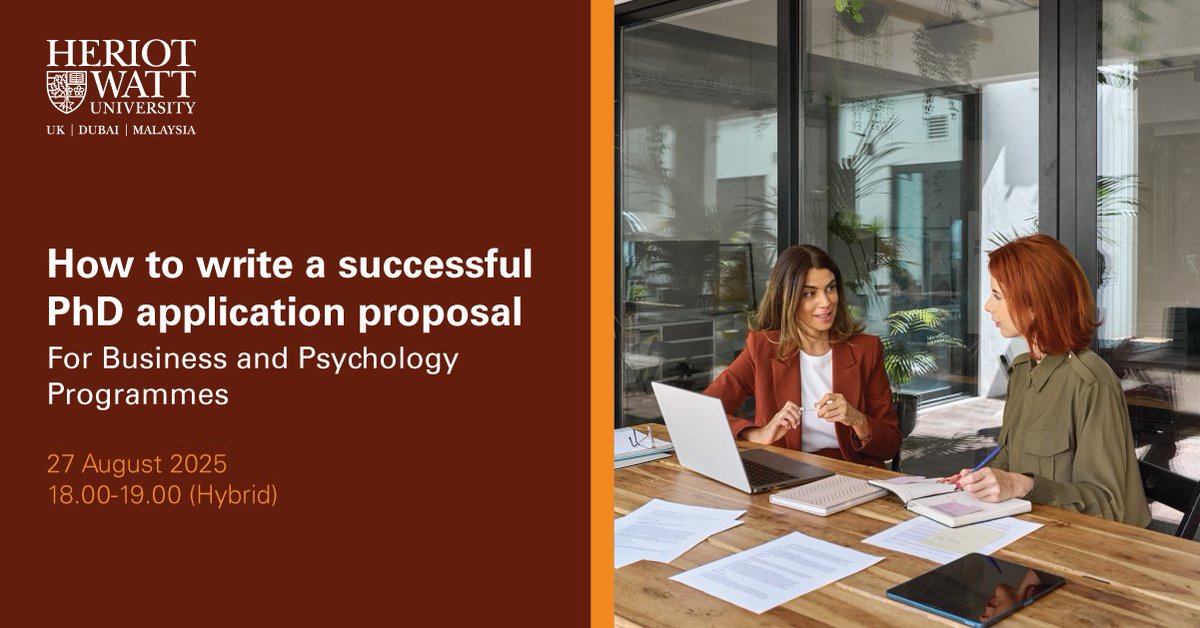 Are you considering pursuing a PhD in Social sciences? Join us at Heriot-Watt University Dubai on Wednesday, 27 August at 6:00 PM for a dedicated session on developing a strong and competitive PhD application proposal.
 
This session will provide guidance on UK-style doctoral