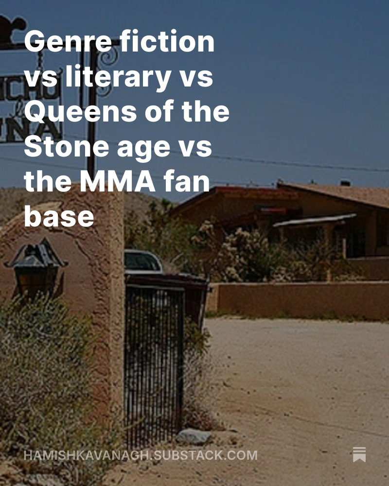 HamishKavanagh's tweet photo. Genre fiction vs literary vs Queens of the Stone age vs the MMA fan base, by @HamishKavanagh 

Read it over on Substack: 
https://t.co/UaBDg5ORx5 https://t.co/yYliwypNI9