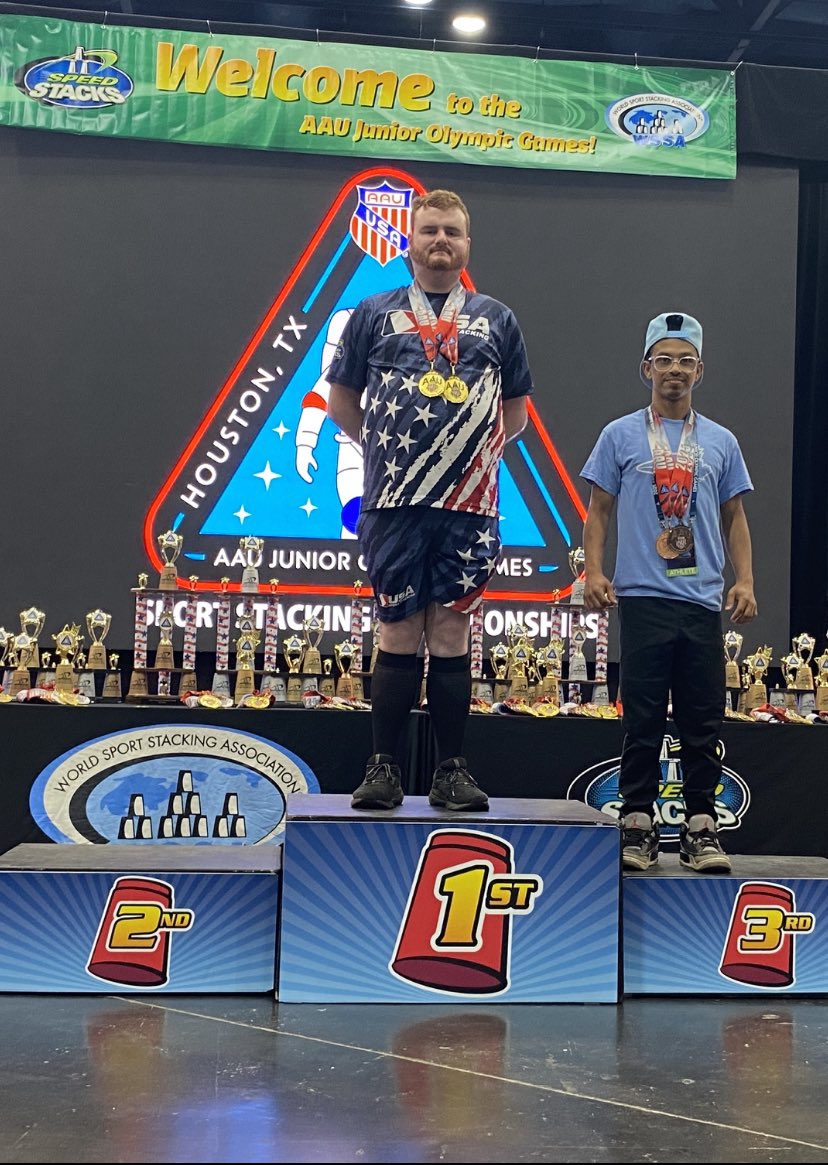 AmmaarUsmaan's tweet photo. Ammaar won 2 Gold, 3 Silver and 3 Bronze medals at AAU Junior Olympics 2025 in Houston, in Sport Stacking. #AAUJuniorOlympics #SportStacking #AAUHouston2025 #TeamCanada  #CUpStacking #SpeedStacking #StackToWin #AwardCeremony #YouthChampions #HoustonGames #teamOntario https://t.co/aYl2qDU3MU