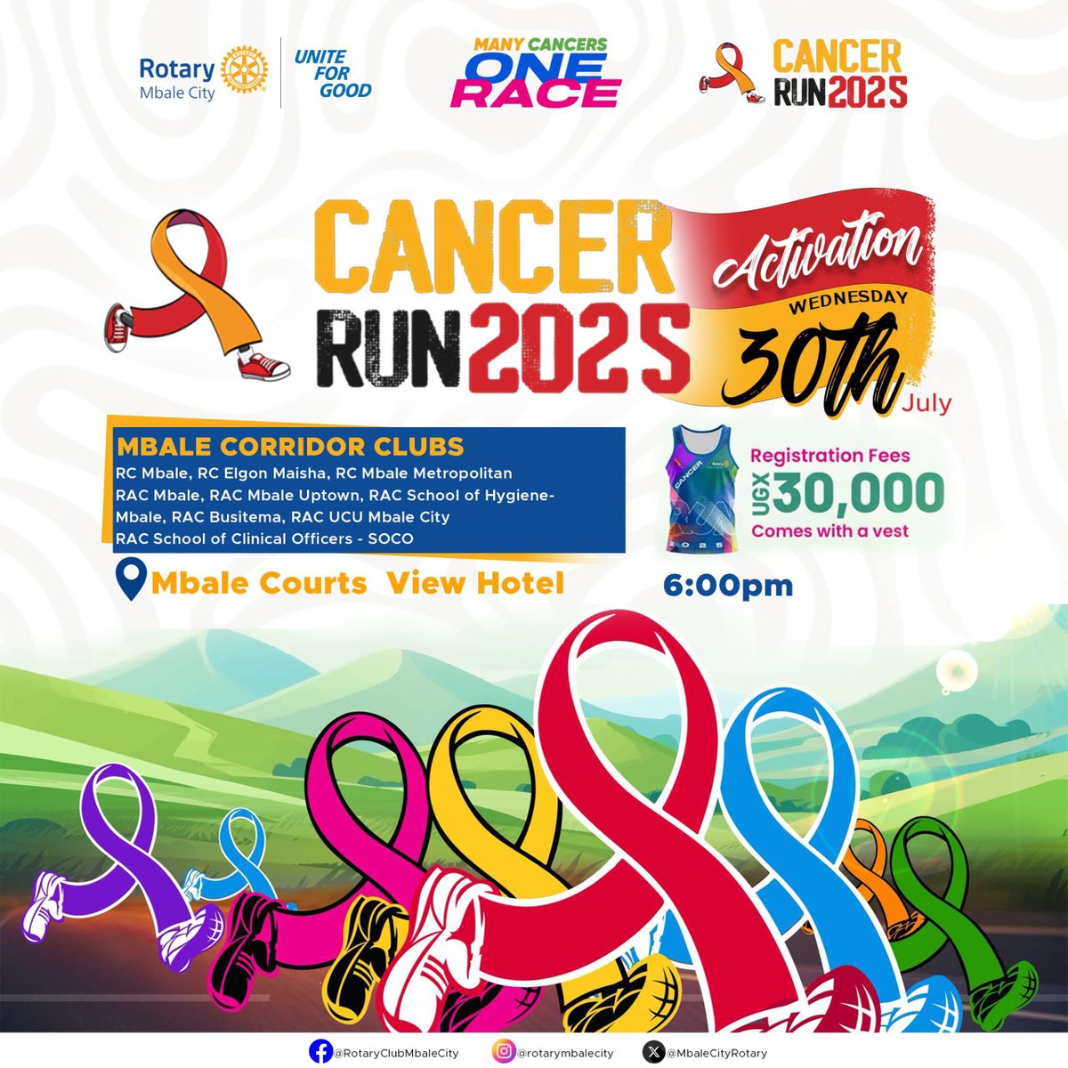 We’re stepping out in unity, purpose, and hope as we activate support for this year’s Cancer Run. Join us tomorrow in creating awareness, raising hope, and making a lasting impact. #CancerRun2025 #RotaryFellowship #ServiceAboveSelf #RotaryUganda #TogetherWeCan #MbaleForACause