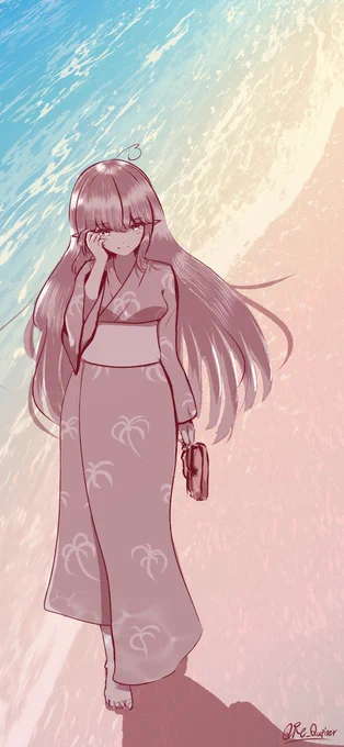 浴衣なラミィちゃんが描きたかった これと海を用意してな? こうしてこうじゃ!