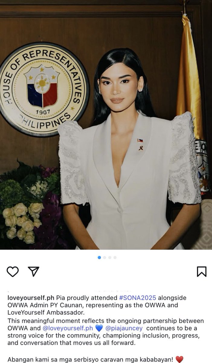JEPAYvonHOLST's tweet photo. Sa mga nagtatanong re the two girls' attendance sa #SONA2025, here's the answer:

Heart - proud wife of Chiz

Pia Wurtzbach - proud OWWA and LoveYourself ambassador

Both are beautiful, nagkaiba lang sa purpose. https://t.co/HVPn3hahgC