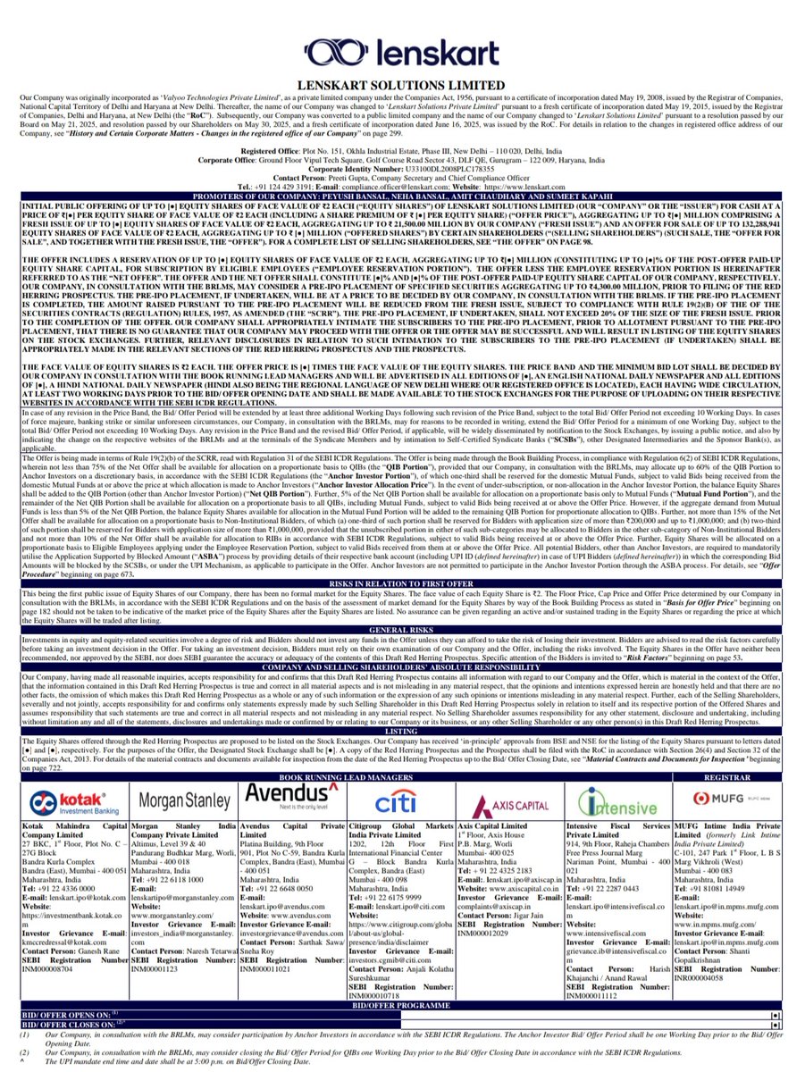 Tanmay_31_'s tweet image. India's and Asia's Largest Eyewear Retailer with over 2,000 Stores with ~1 Crore Customers and sales of 2.3 Crore units of Eyewear and An Unicorn Startup
Lenskart Solutions Limited Files DRHP With SEBI
Size :
Fresh - 2,150 Crore
OFS - 13,22,88,941 Shares
FV : 2
Retail : 10%…