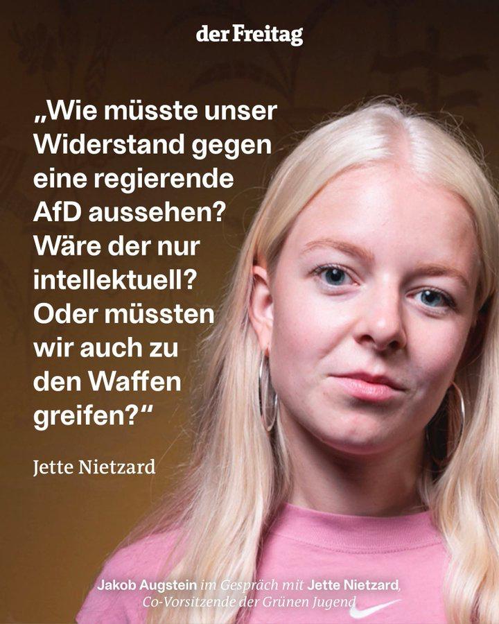 Wie findet das eigentlich der Verfassungsschutz, wenn Jette Nietzard über Waffengewalt gegen die AfD nachdenkt?
 #Nietzard #AfD