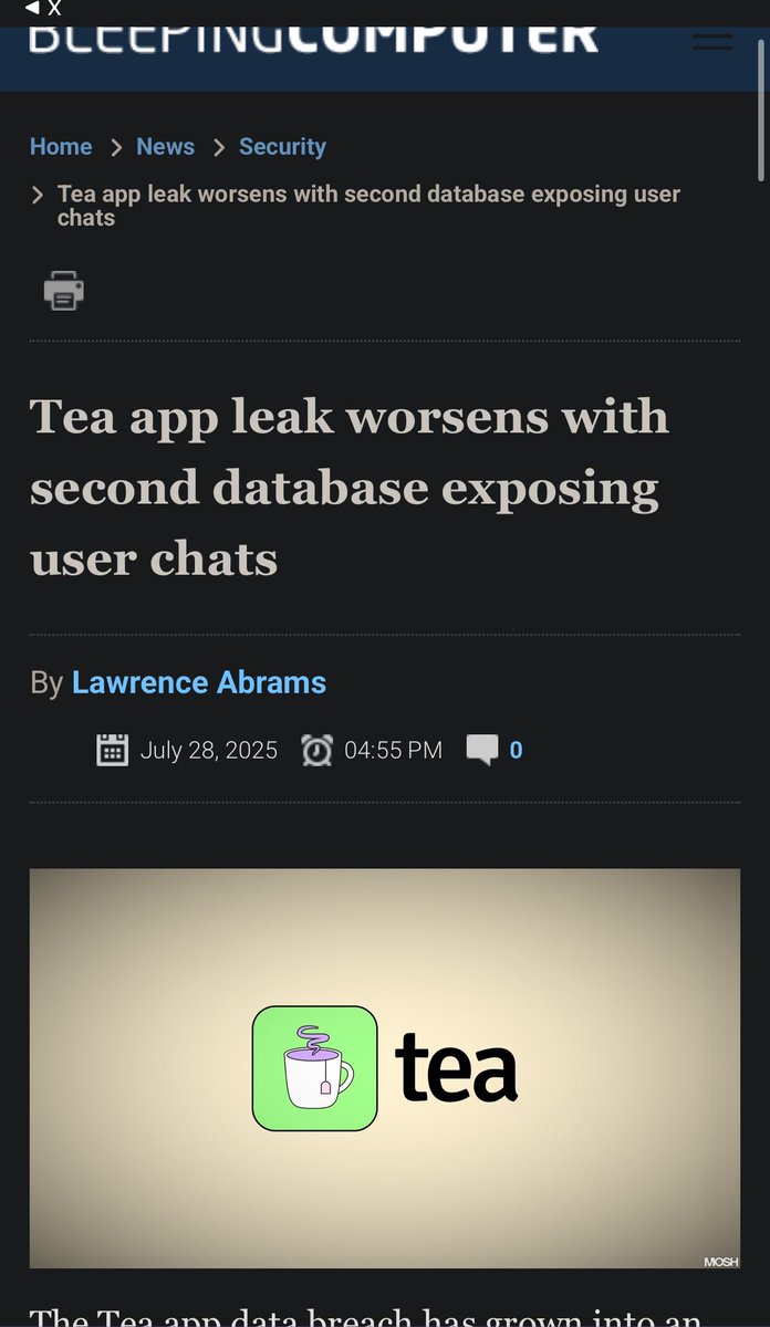 A second massive data breach has hit the Tea app.

1.1 million private messages have been leaked on hacking forums.