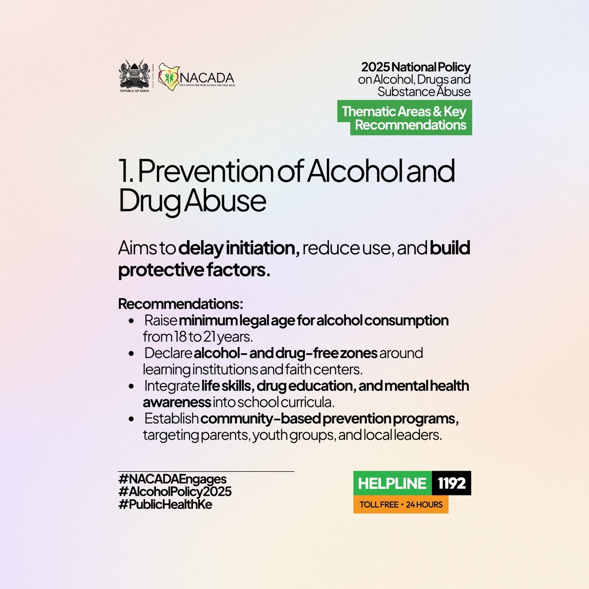 🔥 PREVENTION IS POWER! 🔥

🚫 Delay Initiation. ⬇️ Reduce Use. 💪 Build Resilience.

The National Alcohol Policy 2025 puts prevention FIRST because stopping alcohol &amp; drug abuse before it starts is the ultimate win! 🏆

✅ Shielding our youth from early initiation
✅ Reducing