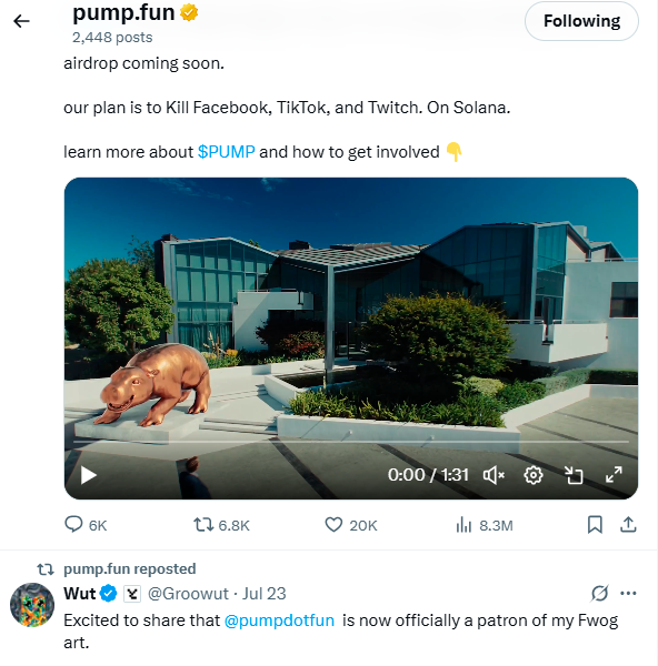 GM GM.
So it's been almost a week with 0 tweets and 0 communication both from Alon and pump official account.
0 news, 0 info about $pump airdrop, 0 initiatives, nothing. Pump losing all credibility and volume.
Next step- probably deactivate the pump X account 🤣
. <a href="/letsCatapult/">Catapult</a>