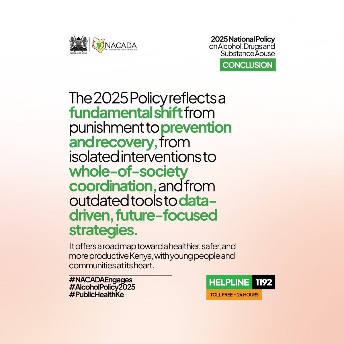 🚨 BREAKING: KENYA TAKES A BOLD STEP FORWARD! 🚨

📢 INTRODUCING THE NATIONAL ALCOHOL POLICY 2025!

A game-changer for public health, a shield for our youth, and a blueprint for a safer, healthier Kenya! 🇰🇪

This landmark policy is our strongest weapon yet in the fight against