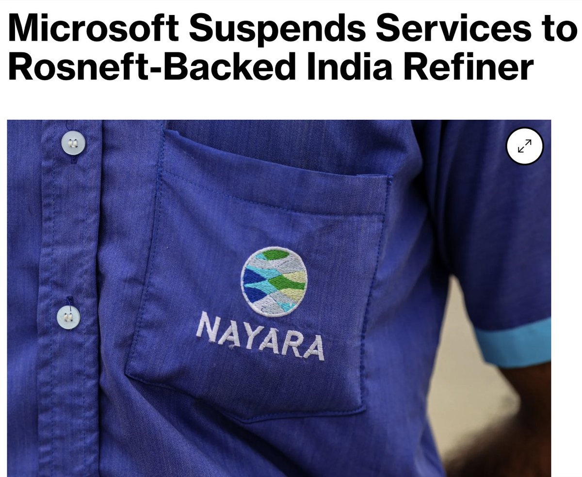 ShineHamesha's tweet image. Microsoft has abruptly stopped services to the #Nayara refinery which is under EU sanctions for having collaboration with Russian Roseneft.
Nayara has moved Delhi HC saying Microsoft is US based and it has no legal basis to this.