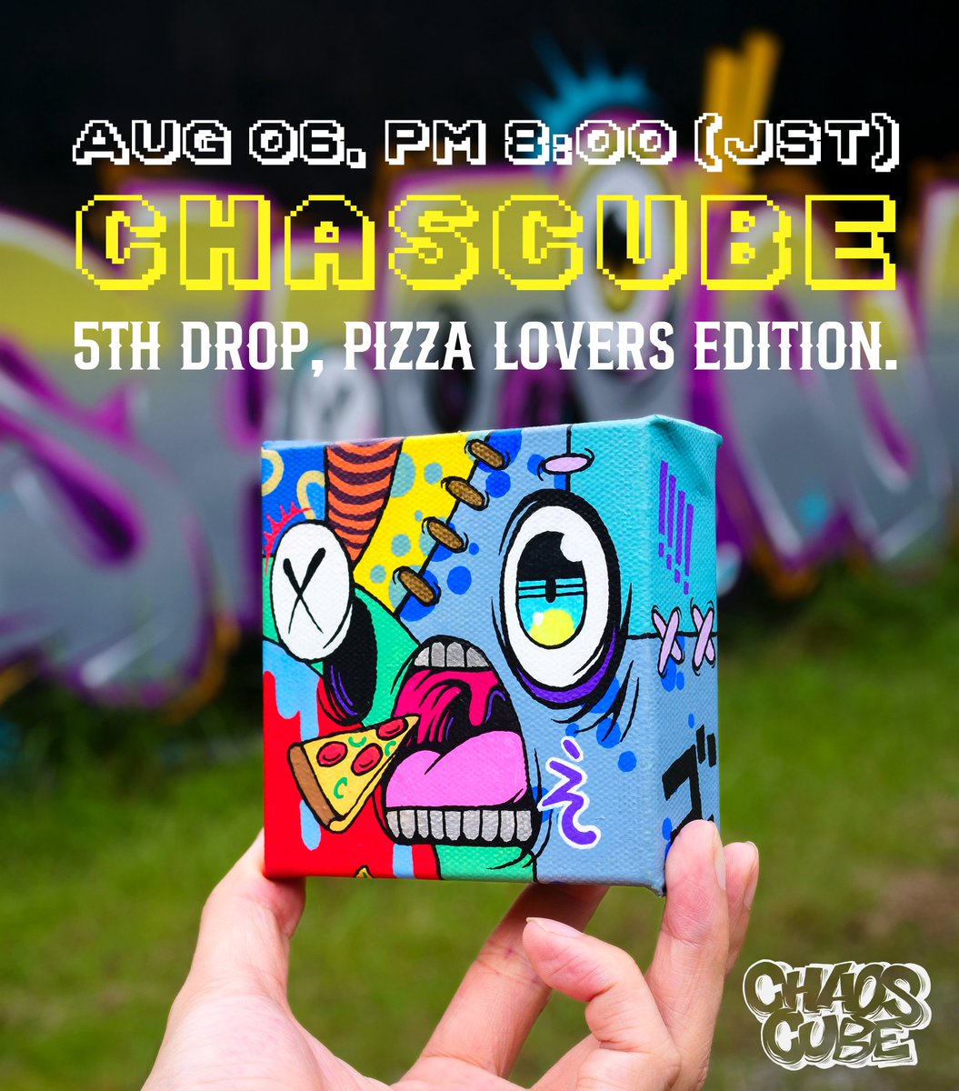 [CHAOSCUBE 5th DROP]

August 6th (Wed) 8:00 PM ~ [Japan time]
The second #CHAOSCUBE DROP of the year is here! 🔥

sh11naworks.com

"PIZZA LOVERS EDITION" is a huge gathering of cubes holding 🍕
The serial number has surpassed 110, and cubes with chaotic designs other than