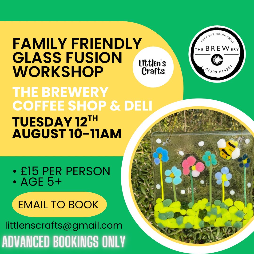 Littlen's Crafts (@littlenscrafts) on Twitter photo Limited space remaining for our Family Friendly Workshop at The Brewery ☀️
• £15 per person (age 5+)
Email to book: littlenscrafts@gmail.com
#EarlyBiz #Sileby #GlassFusion #TheCraftersUK #UKMakers #CraftBizParty Limited space remaining for our Family Friendly Workshop at The Brewery ☀️
• £15 per person (age 5+)
Email to book: littlenscrafts@gmail.com
#EarlyBiz #Sileby #GlassFusion #TheCraftersUK #UKMakers #CraftBizParty