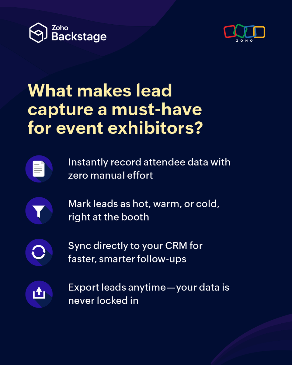 If your event exhibitors are still relying on business cards, it's time for an upgrade!

Lead capture empowers exhibitors to collect, qualify, and convert leads effortlessly. From data collection to seamless CRM sync, it's the difference between a busy booth and a successful one.