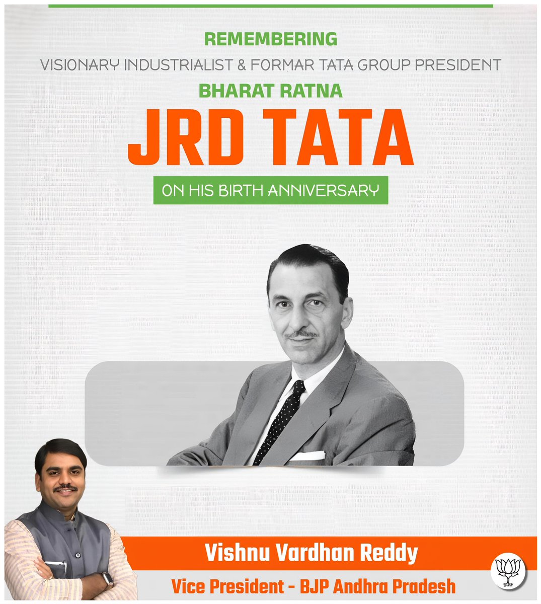 Honouring JRD Tata on his birth anniversary, a pioneer whose vision, integrity, and dedication propelled India towards progress and self-reliance. His legacy continues to inspire generations.

#jrd_tata