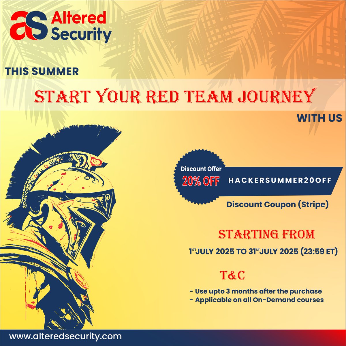 Altered Security (@alteredsecurity) on Twitter photo GIVEAWAY!! ๐ฅ
Last 3 days of Hacker Summer 2025
We are giving away 1 seat of Cloud Red Team Tactics for Attacking and Defending Azure - Beginner's (CARTP).
To participate - Like๐, Repost๐, and Comment๐ฌ what makes it useful to you, and follow <a href="/nikhil_mitt/">Nikhil Mittal</a> and GIVEAWAY!! ๐ฅ
Last 3 days of Hacker Summer 2025
We are giving away 1 seat of Cloud Red Team Tactics for Attacking and Defending Azure - Beginner's (CARTP).
To participate - Like๐, Repost๐, and Comment๐ฌ what makes it useful to you, and follow <a href="/nikhil_mitt/">Nikhil Mittal</a> and