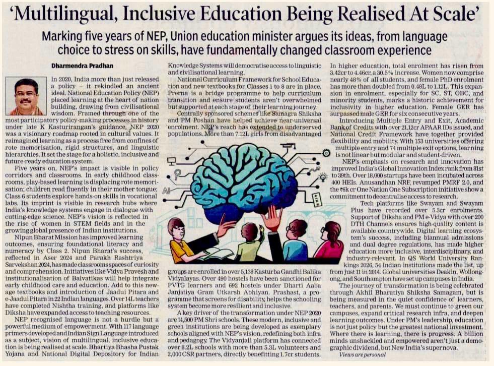Poonamben Maadam (@poonambenmaadam) on Twitter photo Marking 5 years of #NEP2020, Hon'ble Union Minister Shri <a href="/dpradhanbjp/">Dharmendra Pradhan</a> Ji, reflects on how NEP has transformed Indian education—placing learning at the heart of nation building and drawing from India’s civilisational wisdom.
#TransformingEducation Marking 5 years of #NEP2020, Hon'ble Union Minister Shri <a href="/dpradhanbjp/">Dharmendra Pradhan</a> Ji, reflects on how NEP has transformed Indian education—placing learning at the heart of nation building and drawing from India’s civilisational wisdom.
#TransformingEducation