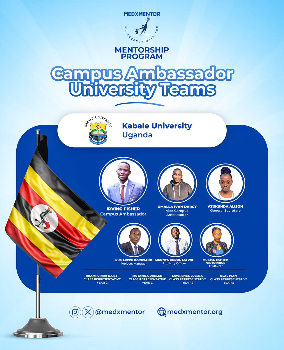 Meet the powerhouse from Kabale University!
Led by Campus Ambassador Irving Fisher, this incredible team is ready to drive mentorship, leadership, and healthcare innovation in Uganda. 🇺🇬
#MedXMentor #KabaleTeam #CampusAmbassadors2025