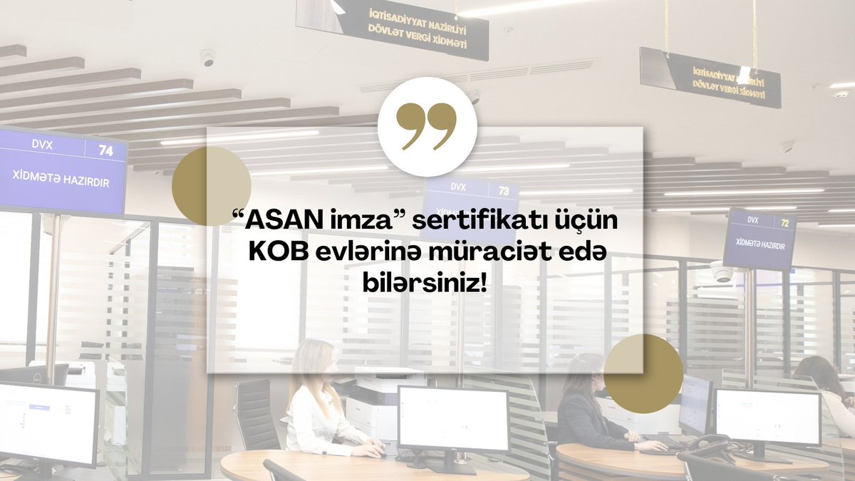 Sahibkarlar “ASAN imza” sertifikatı almaq üçün KOB evlərinə müraciət edə bilərlər. Bunun üçün onlar biznes tipli “ASAN imza” mobil simkartı və şəxsiyyəti təsdiq edən sənədlə (hüquqi şəxslər əlavə olaraq müəssisənin möhürünü təqdim etməlidir) KOB evlərində fəaliyyət göstərən