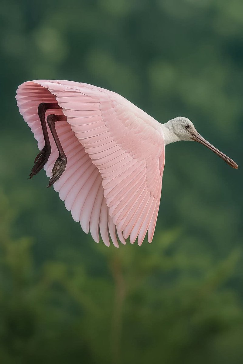 protbestfriend's tweet image. Pink Wings in a Green World 🌸🪶
She flies like a ballerina caught mid-twirl—soft, poised, and impossibly pink.
Meet the Roseate Spoonbill, one of nature’s most delicate illusions. At first glance, many mistake her for a flamingo. But look closer. Her spoon-shaped bill isn’t…