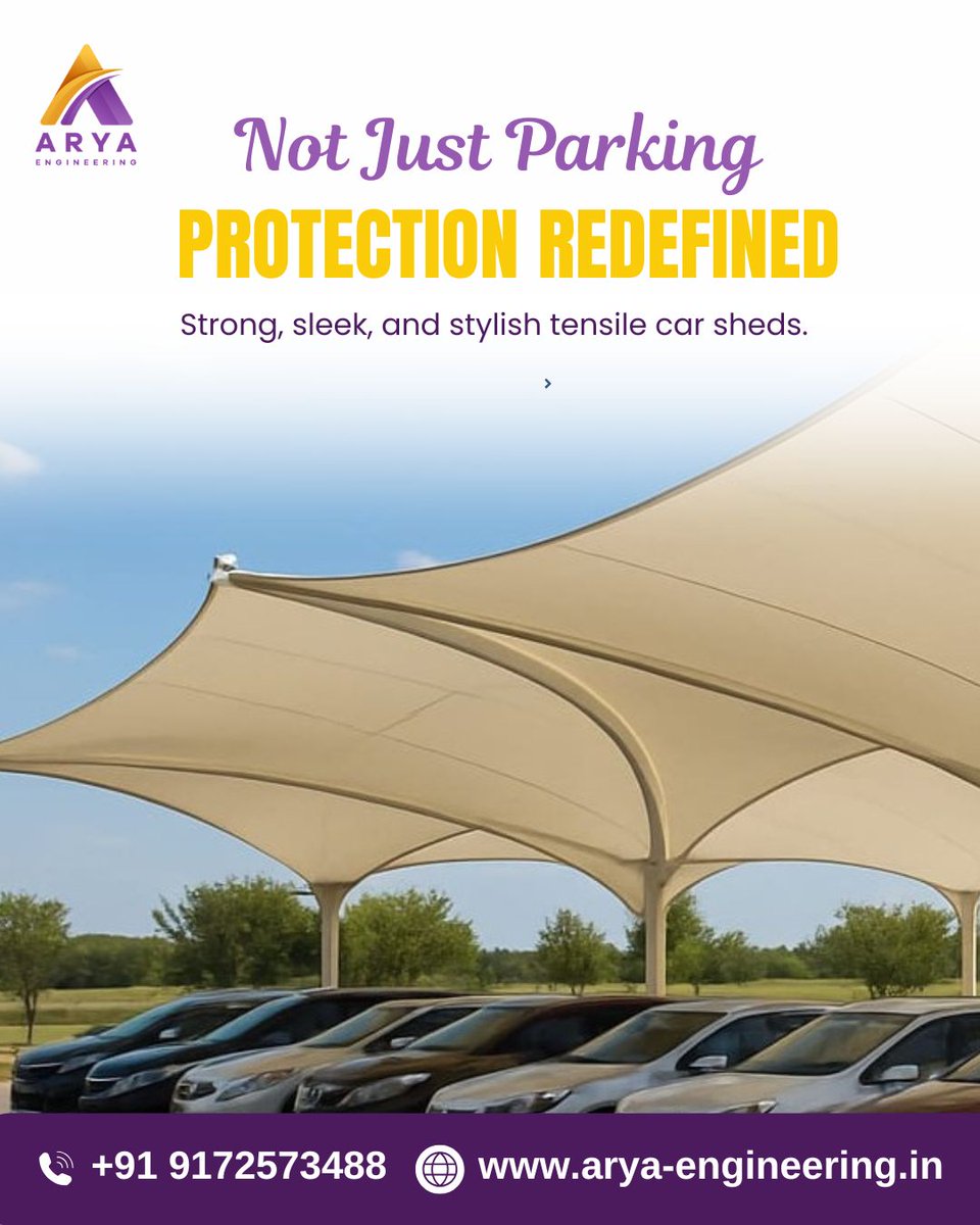 AryaaEng's tweet image. Not just a place to park — it&apos;s where your car finds true protection.
Discover the perfect blend of strength and style with our premium tensile car sheds. ☀️🚗💪

📞 Call us: +91 9172573488
🌐 Visit: arya-engineering.in

#AryaEngineering #TensileCarShed #CarParkingSolution