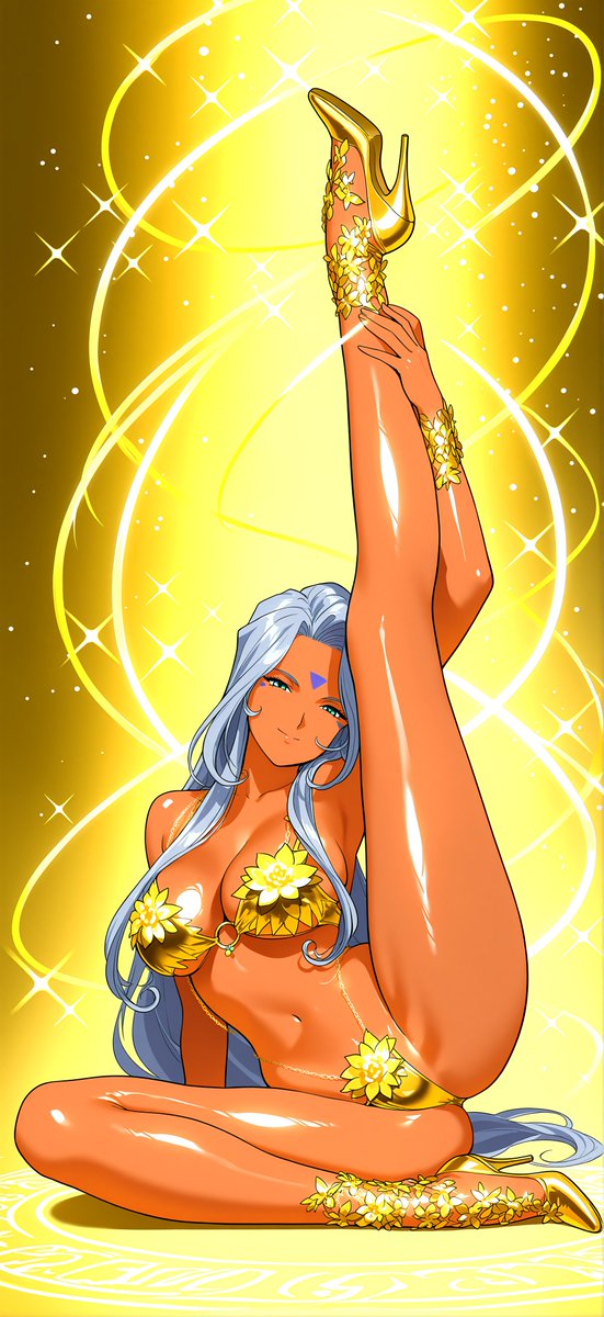M2_____2M_2's tweet image. sitting with one leg raised vertically,high leg pose, leg up, sexy pose, spread legs, arched back,
な、ウルドさま
