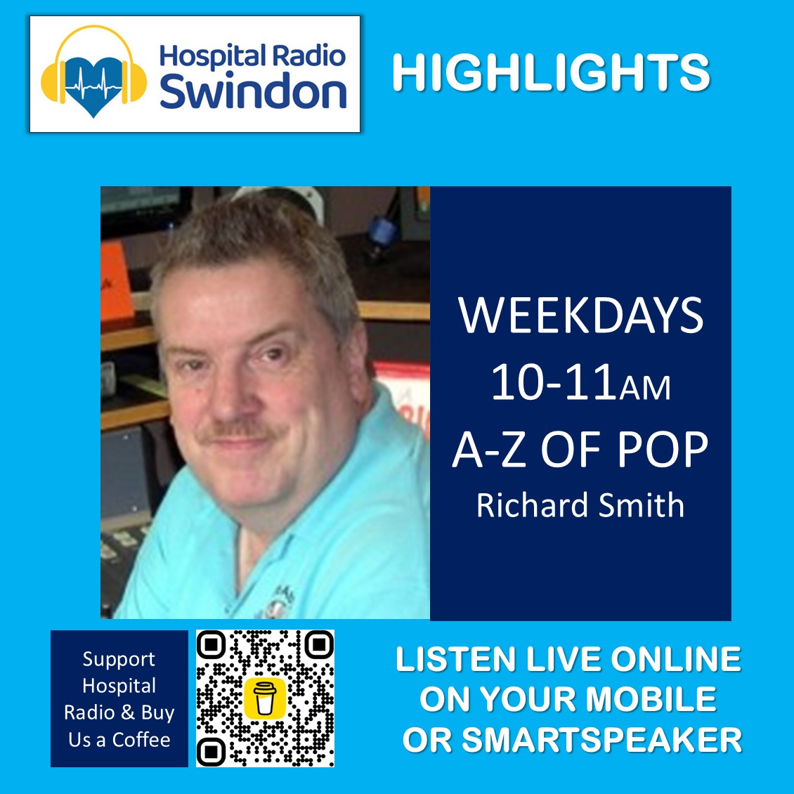 HRSwindon's tweet image. From 10am we have Richard Smith with the A-Z of Pop
Click here to listen carina.streamerr.co/public/swindon…
@GWH_NHS
#attheheartofthehospital
#radioforthegwh