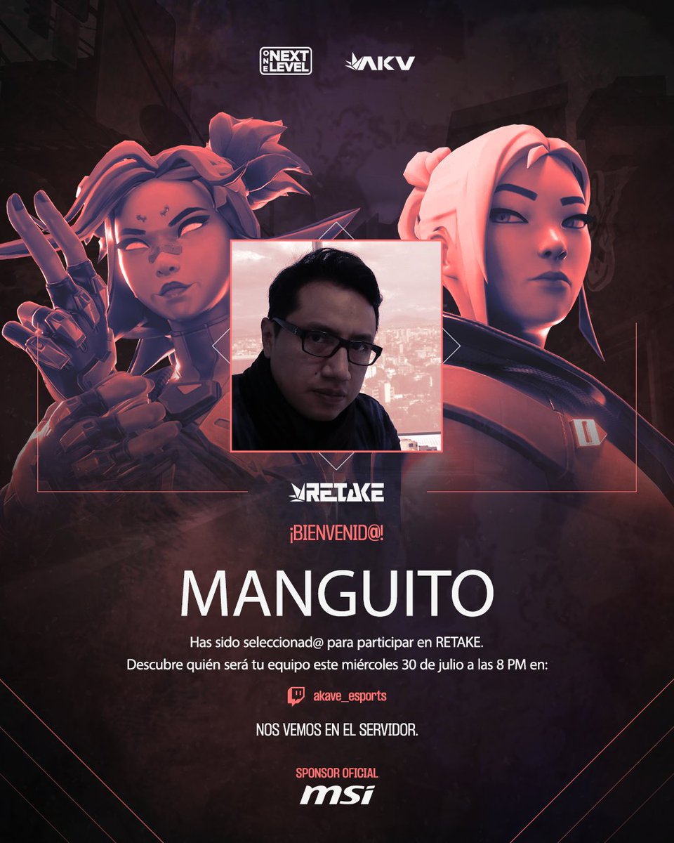 KNI Manguitouu (@manguitouu) on Twitter photo Super felíz de que <a href="/AkaveEsports/">Akave Esports</a> y <a href="/MSI_Latino/">MSI GAMING LATAM</a> me invitaron al #RETAKE y estaré esperando el draft para conocer mi equipo!
Mil gracias por la invitación y vamo a darlo todo para llegar al stage!!
#MSIMeLlevaAGamergy Super felíz de que <a href="/AkaveEsports/">Akave Esports</a> y <a href="/MSI_Latino/">MSI GAMING LATAM</a> me invitaron al #RETAKE y estaré esperando el draft para conocer mi equipo!
Mil gracias por la invitación y vamo a darlo todo para llegar al stage!!
#MSIMeLlevaAGamergy