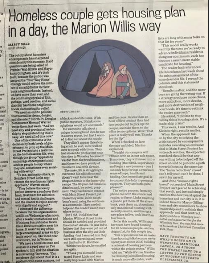 So far this month, Willis and her St. B Street Links team have found housing for 28 homeless people,
“Our organization has an easier time housing folks because we’ve spent years (since 2018) building a network of housing partners within the private sector”
winnipegsun.com/opinion/column…