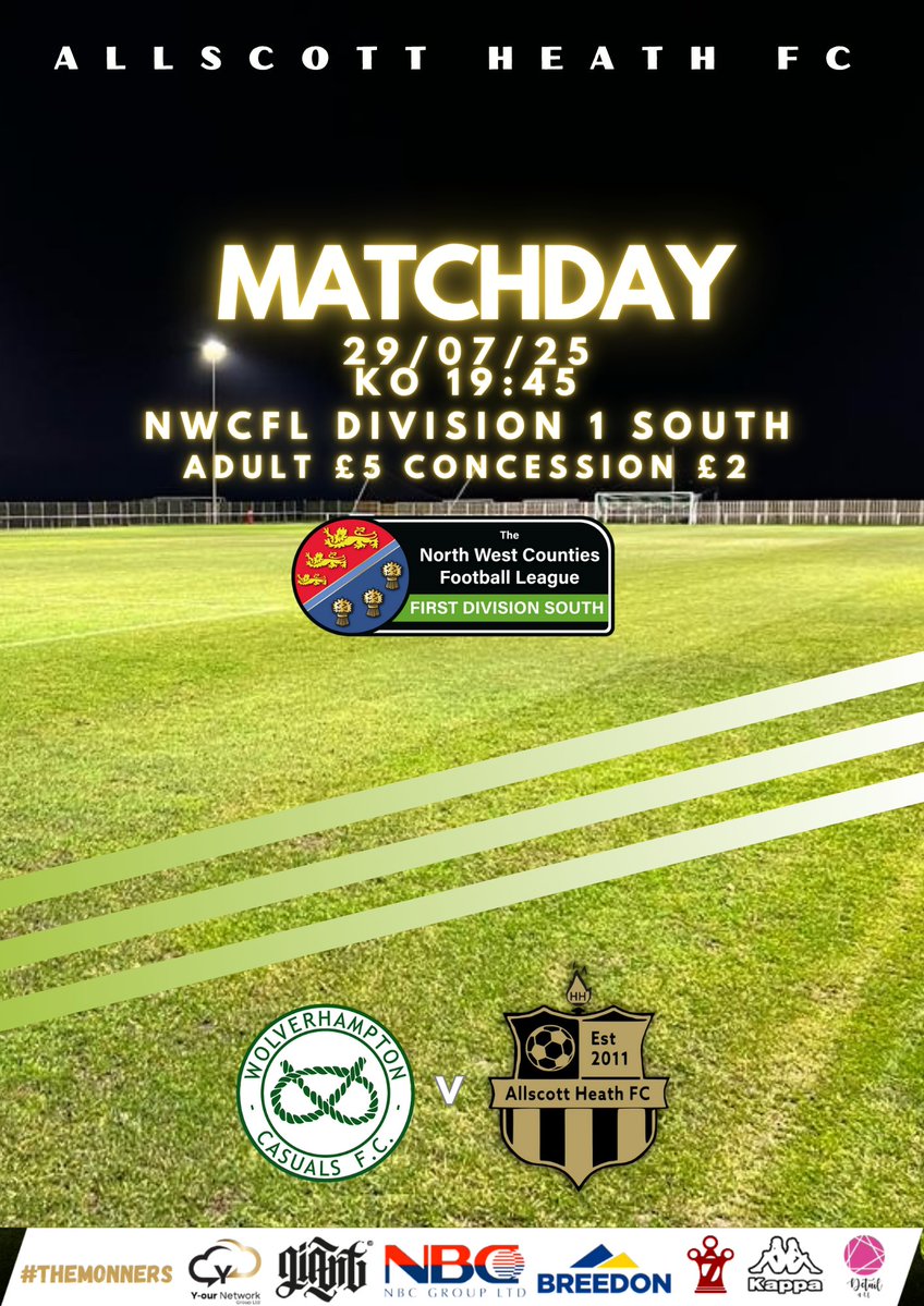 Allscott Heath FC (@allscottheathfc) on Twitter photo Matchday :-
We're on the road as we take a trip up the M54 to take on <a href="/WolvesCassies/">Wolverhampton Casuals FC</a>
ποΈ Brinsford Lane, WV10 7PR
#themonners
π’β« Matchday :-
We're on the road as we take a trip up the M54 to take on <a href="/WolvesCassies/">Wolverhampton Casuals FC</a>
ποΈ Brinsford Lane, WV10 7PR
#themonners
π’β«
