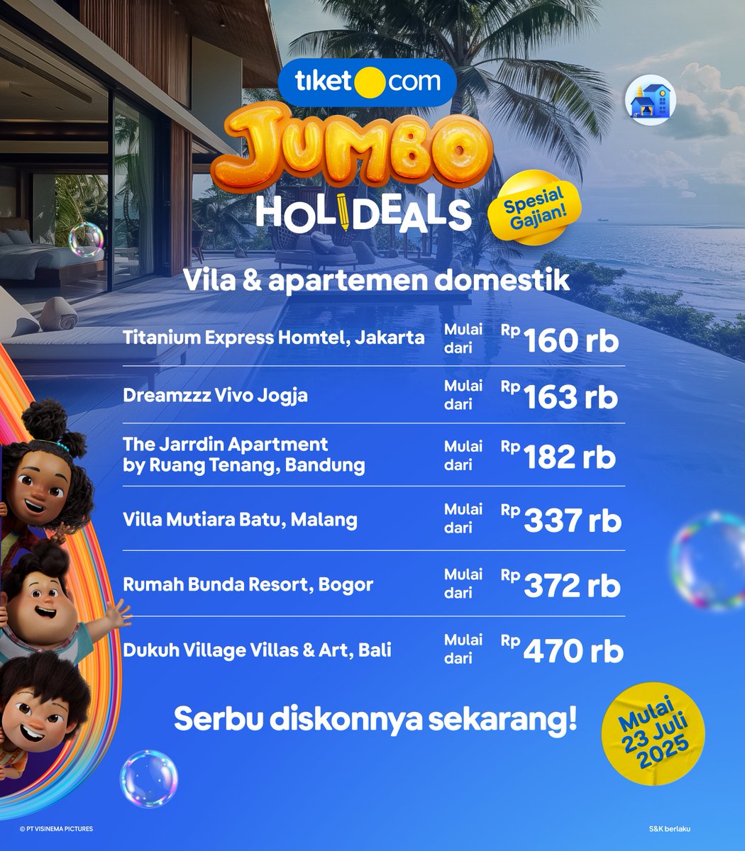 tiket.com (@tiket) on Twitter photo ๐๐๐ ๐๐๐๐๐ ๐๐๐๐๐๐ ๐๐๐๐๐ ๐๐๐๐๐๐๐ ๐๐๐๐๐๐ ๐๐๐ ๐
Buruan pakai promonya dan wujudkan liburan impian di banyak pilihan vila & apartemen di Indonesia! ๐คฉ Yuk, kepoin harga promonya! ๐
go.tiket.com/JUMBOHolidealsโฆ
Serbu diskonnya sekarang! ๐๐๐ ๐๐๐๐๐ ๐๐๐๐๐๐ ๐๐๐๐๐ ๐๐๐๐๐๐๐ ๐๐๐๐๐๐ ๐๐๐ ๐
Buruan pakai promonya dan wujudkan liburan impian di banyak pilihan vila & apartemen di Indonesia! ๐คฉ Yuk, kepoin harga promonya! ๐
go.tiket.com/JUMBOHolidealsโฆ
Serbu diskonnya sekarang!