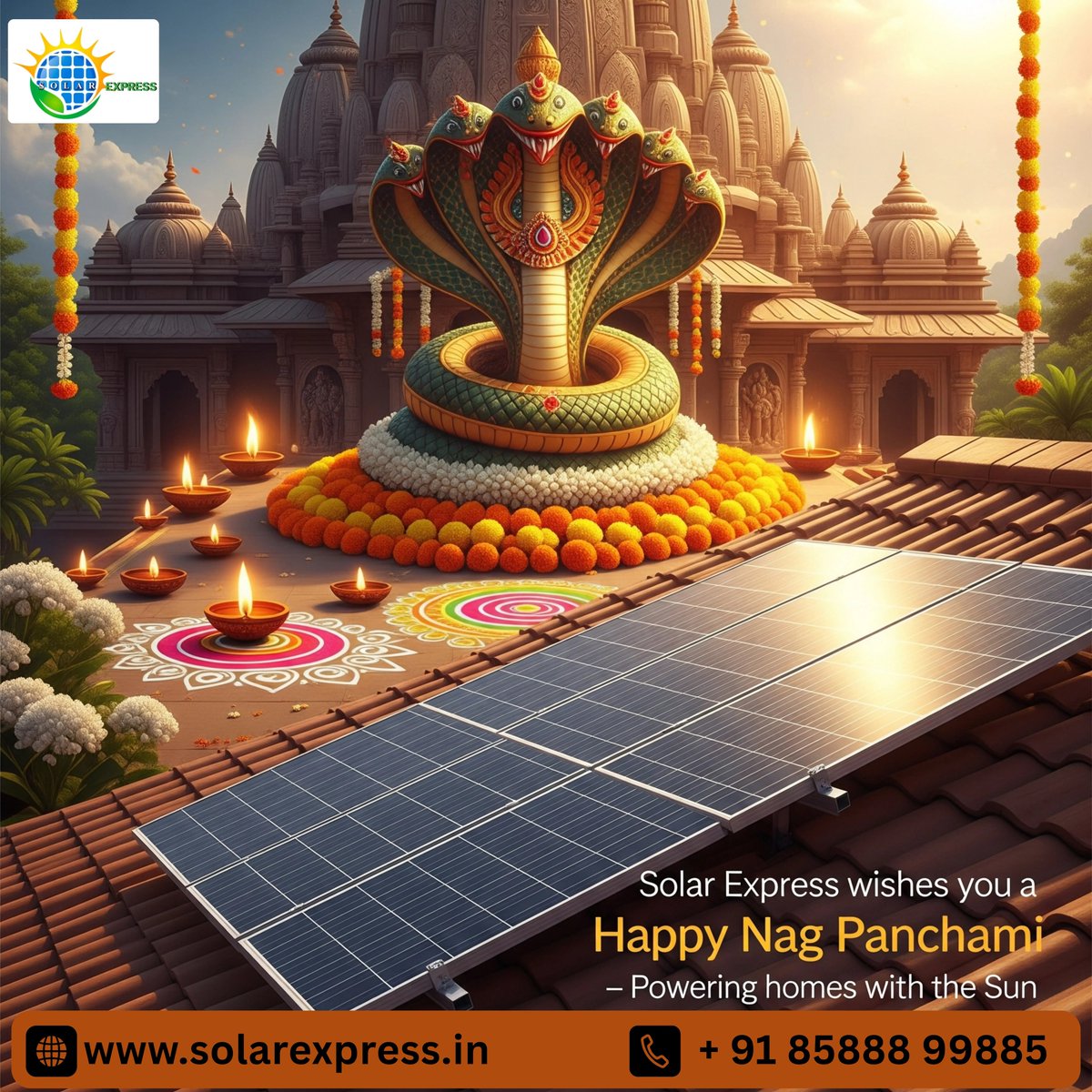 SolarExpressInd's tweet image. 🌸🙏 Solar Express wishes everyone a very Happy Nag Panchami!

May this day bring peace, prosperity, and positive energy, as we continue to power homes and businesses with clean solar solutions. 🌞

#NagPanchami #SolarExpress #SolarEnergy #CleanEnergy #GreenEnergy #SolarPower