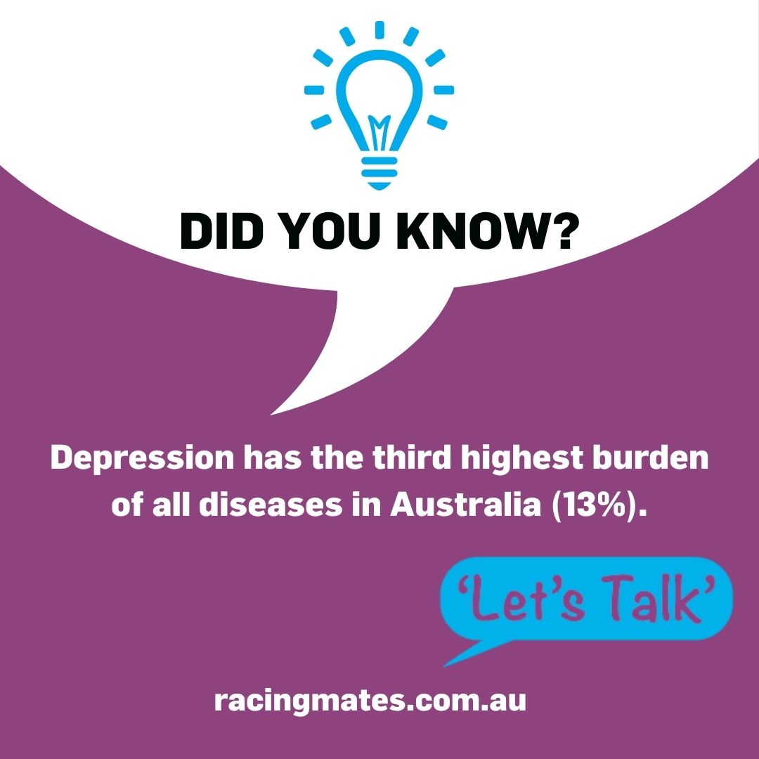 Getting support plays an essential role in overcoming depression.
On your own, it can be difficult to maintain a healthy perspective and sustain the effort required to beat depression.
Visit racingmates.com.au and start the conversation today.
#RacingMates #PeerSupport