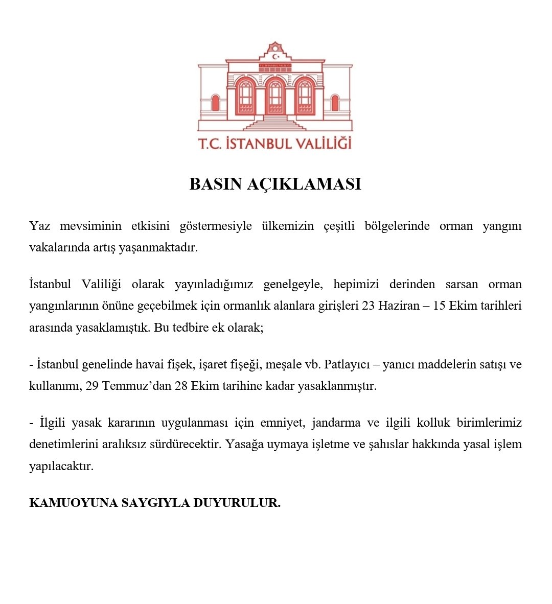 İstanbul genelinde havai fişek, işaret fişeği, meşale vb. Patlayıcı - yanıcı maddelerin satışı ve kullanımı ile ilgili basın açıklaması...

🔗istanbul.gov.tr/basin-aciklama…