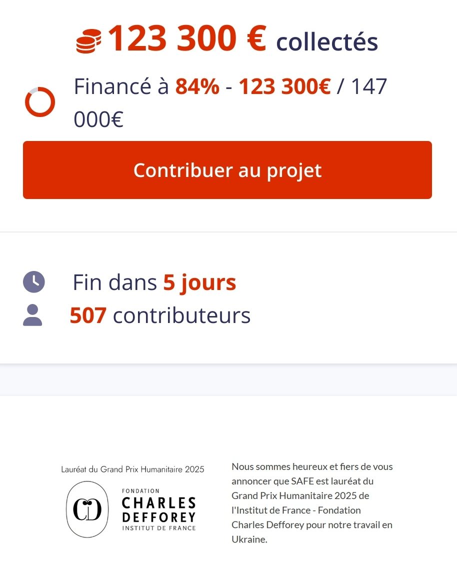 🆘🆘🆘 A quelques jours de la fin de cette collecte, nous envoyons une dernière newsletter comme une bouteille à la mer pour tenter d'atteindre notre objectif.
Objectif : permettre d'acheter un camion de pompier 4x4
Photo tweet suivant <a href="/AudrandS/">Stéphane Audrand</a>
<a href="/VolodimirZelen1/">Zelenskyste 🇫🇷🇺🇦</a> <a href="/AlbaneBlt/">Albane Branlant</a>