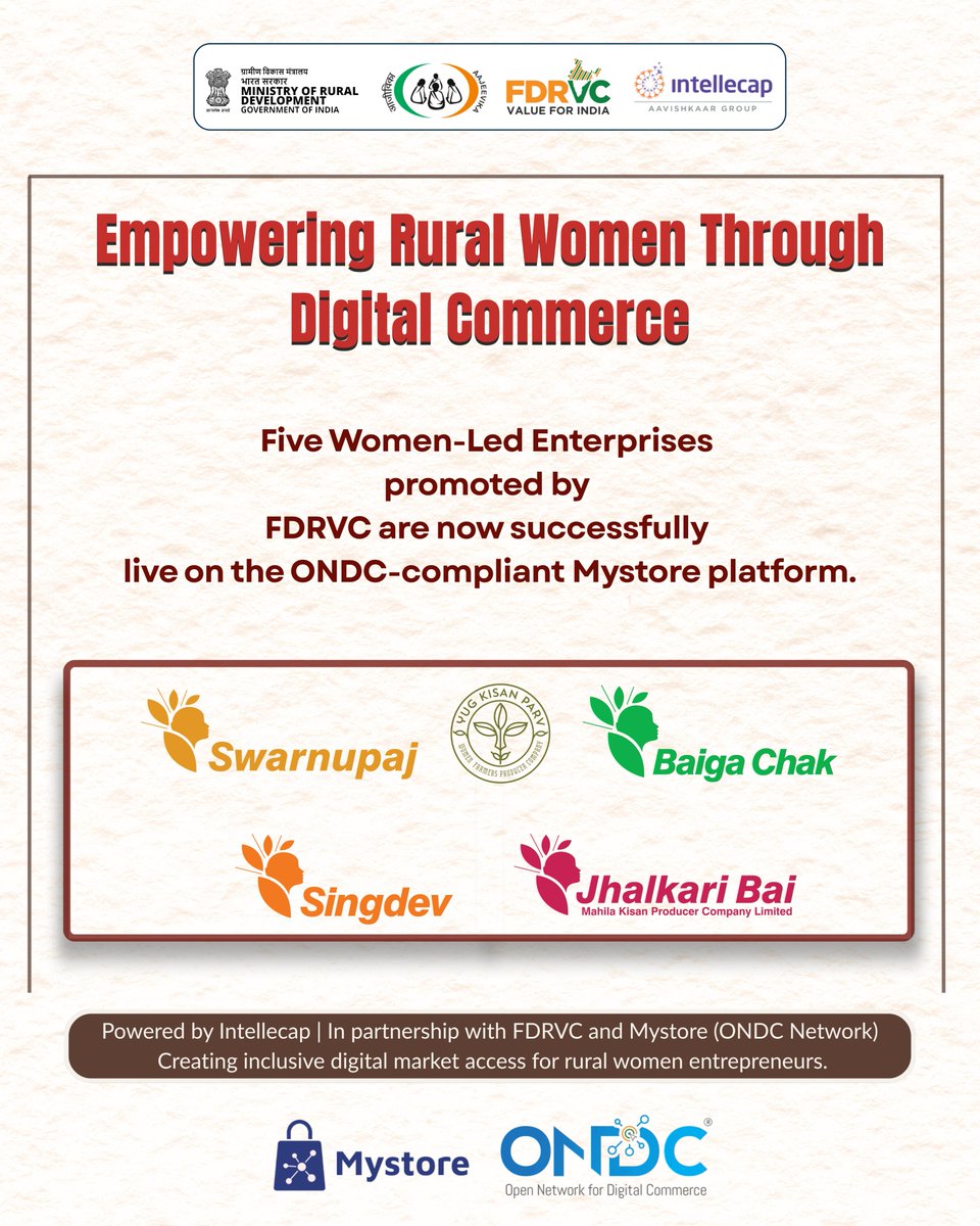 Empowering Rural Women Through Digital Commerce

Five women-led enterprises supported by FDRVC are now live on the ONDC-compliant Mystore platform, marking a significant step towards inclusive digital market access.
#fdrvc #WomenEmpowerment