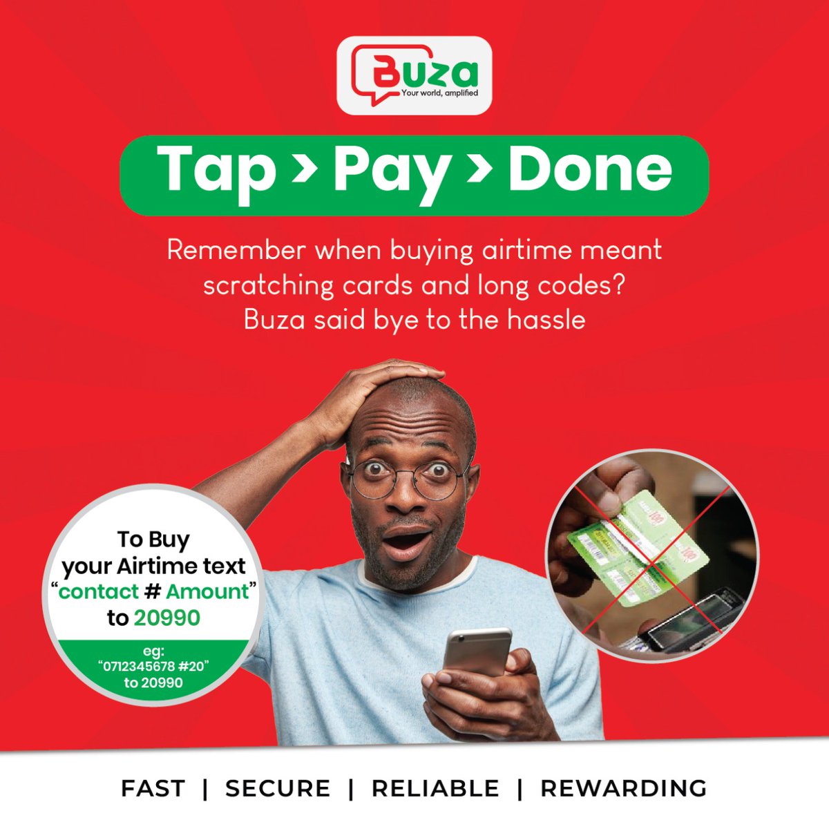 Buzaworld's tweet image. Scratch cards had you scratching your head.
Long codes had you pressing your luck.
Buza? Just tap and go

#FastSecureReliable #SimplifyYourLife #DigitalConvenience #SmartSolutions #SeamlessTopUp #MikeAndKingangi
Kenyatta Max Dowman Otile