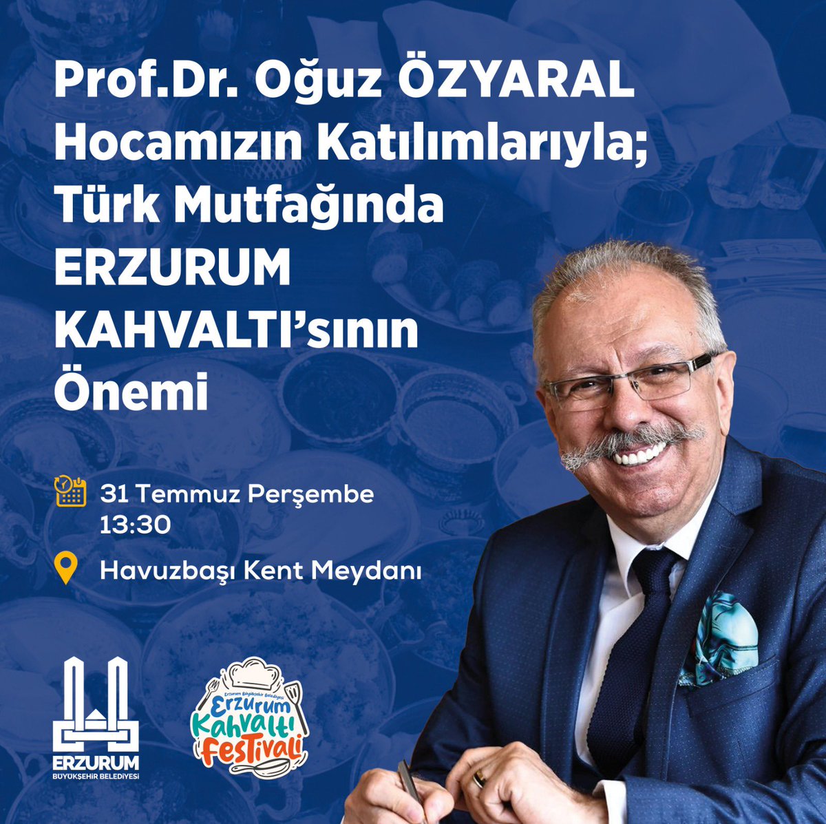 Erzurum Kahvaltı Festivali kapsamında, 31 Temmuz Perşembe günü saat 13.30’da Havuzbaşı Kent Meydanı’mızda Prof. Dr. Oğuz Özyaral hocamızın katılımıyla “Türk Mutfağında Erzurum Kahvaltısının Önemi” konulu bir söyleşi düzenlenecektir. 

Şehrimizin mutfak mirasına dair önemli
