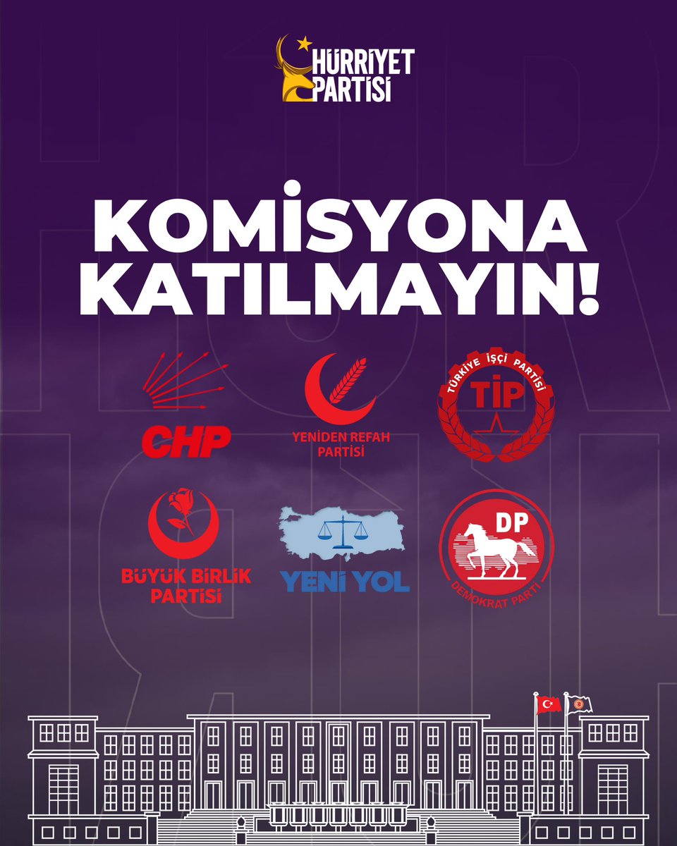 Meclis’te bulunan siyasi partileri, Anayasa ve kanunları tanımayan, seçilmiş siyasetçileri tutuklayarak cezaevine gönderen bir baskı rejiminin, kendi ömrünü uzatmak amacıyla kurduğu komisyona katılmamaya davet ediyoruz.