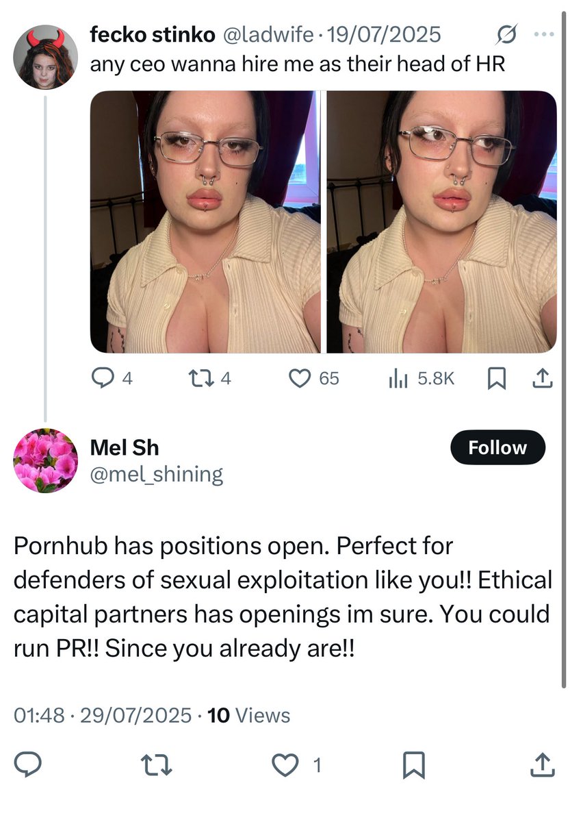 the irony of calling me a sex pest and then immediately sexually harassing me