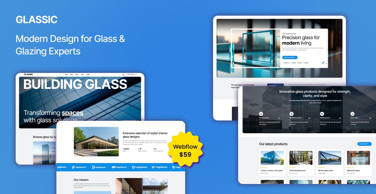 themetechmount's tweet image. 🔥 Glassic – A sleek, modern Webflow template for architectural &amp;amp; decorative glass business.
✨ Clean design, mobile-ready, blog, product showcase &amp;amp; more!

🔗 Get the Template: webflow.com/templates/html…
🔍 Live Preview: glassic-ttm.webflow.io

#WebflowTemplates #GlassDesign #UIUX