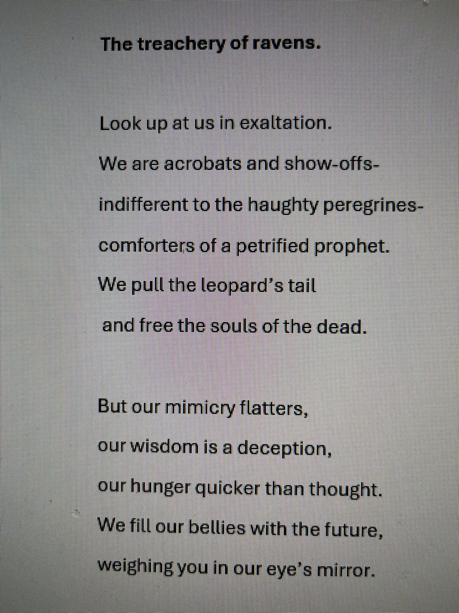 Looking forward to reading everyone’s poems today on <a href="/TopTweetTuesday/">TopTweetTuesday</a> .
My poem for host <a href="/csheppardwrites/">Carol Sheppard</a> is inspired by the various collective nouns for ravens <a href="/blackboughpoems/">Black Bough Poetry / Barddoniaeth Y Gangen Ddu</a>