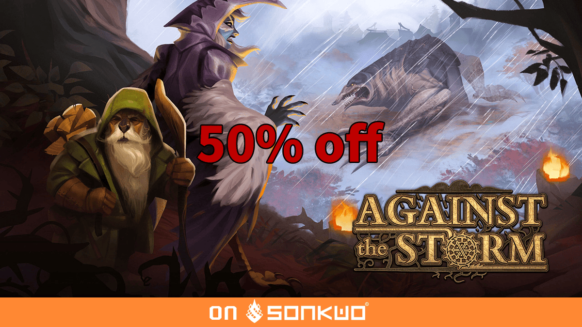 Against the Storm, 50% off at #Sonkwo
sonkwo.hk/sku/22701
A dark fantasy city builder where you must rebuild civilization in the face of apocalyptic rains. As a Viceroy, leads humans, beavers, lizards, foxes.
