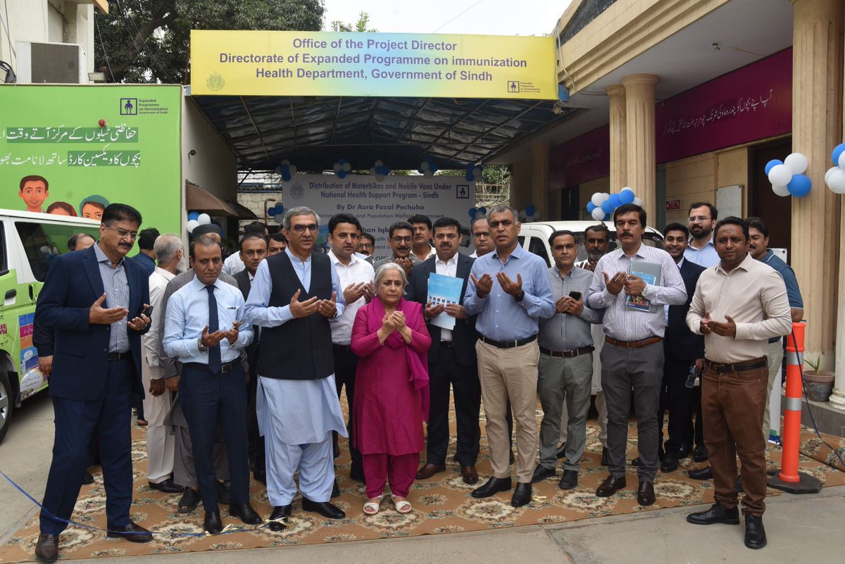 ShandarDetho110's tweet photo. Health Minister Dr. @AzraPechuho hands over 432 motorbikes &amp; 7 branded vans to DHOs for outreach &amp; mobile vaccination.
These vehicles will deliver life-saving vaccines to remote areas — expanding access, awareness &amp; care.
#ImmunizationDrive #SindhHealth https://t.co/U3jGLFtZyb