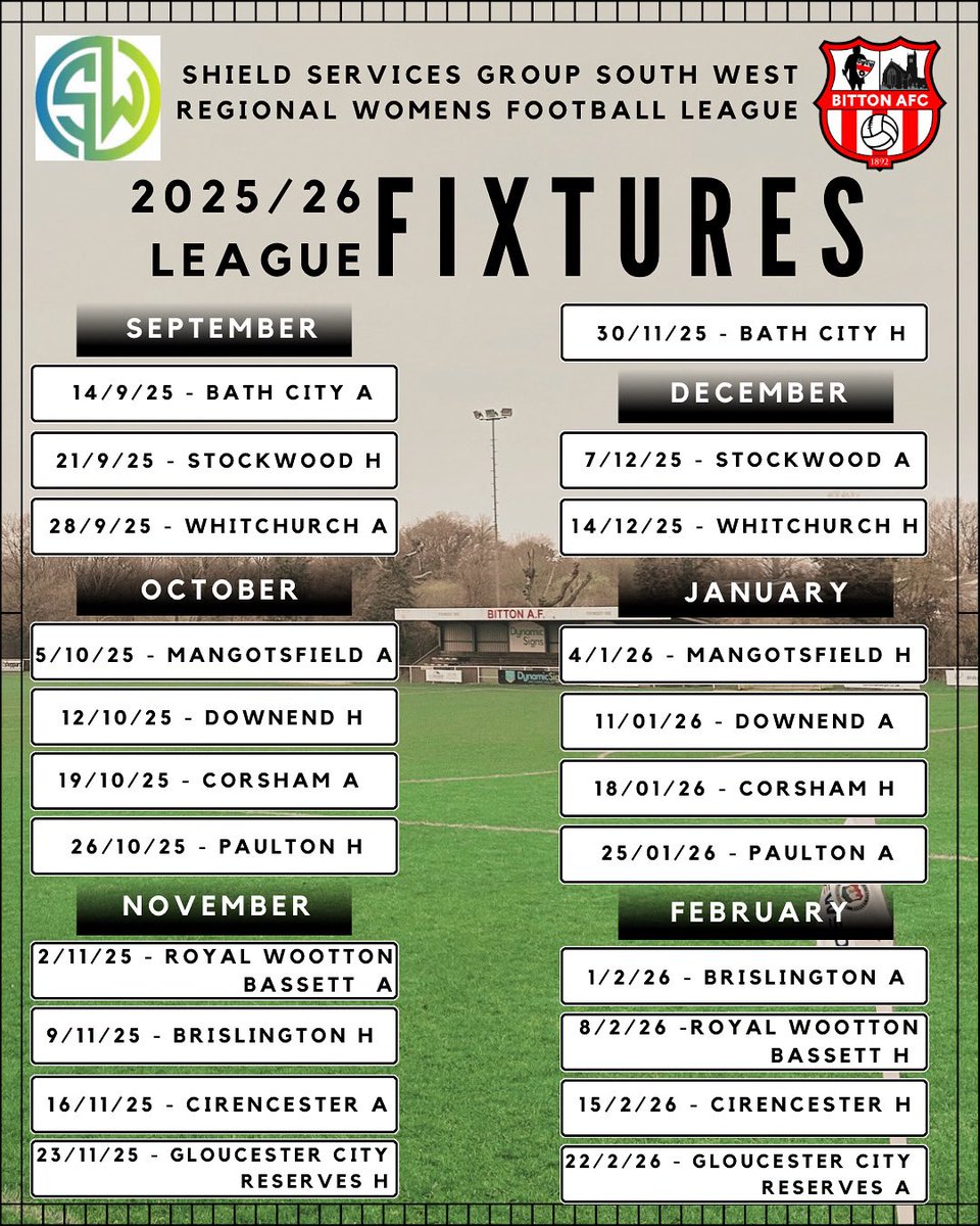 Bitton Ladies AFC (@bitton_ladies) on Twitter photo League fixtures are out 👏🏼
First game of the season will the <a href="/AdobeWFACup/">Adobe Women's FA Cup</a> on the 7th of September, draw to take place on the 4th of August. League fixtures are out 👏🏼
First game of the season will the <a href="/AdobeWFACup/">Adobe Women's FA Cup</a> on the 7th of September, draw to take place on the 4th of August.